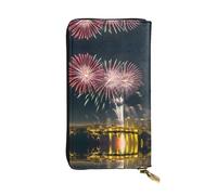 SamLng fireworks pattern Print Leather Long Clutch Wallet for Women – Fashionable, and Lightweight Waterproof Leather Wallet, Black, One Size