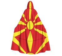 SamLng Flag of Northern Macedonia Hooded Cloak Adult - Universal Role Play Costume, Cosplay Cape Robe - Perfect for Halloween, Easter, Carnival