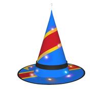 SamLng Flag of the Congo Witch Hat - Halloween Costume Accessories for Party, Masquerade & Ladies Cosplay Dress - LED Light Cap
