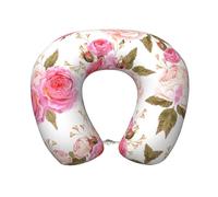 SamLng Floral Flower Rose Pink Memory Foam Travel Pillow - Neck Support for Home, and Office - Perfect for Resting, Driving, and Leisure