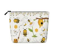 SamLng Flying Bees Daisy Honey Versatile Toiletry Organizer - Fake Hemp Makeup Bag - Reusable Cosmetic Bag with Zipper Pouch, Black, One Size
