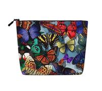 SamLng Hand drawn color butterfly Versatile Toiletry Organizer - Fake Hemp Makeup Bag - Reusable Cosmetic Bag with Zipper Pouch, Black, One Size