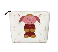SamLng Happy cartoon pig Versatile Toiletry Organizer - Fake Hemp Makeup Bag - Reusable Cosmetic Bag with Zipper Pouch, Black, One Size