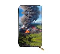 SamLng Kilauea Volcano Bloom Print Leather Long Clutch Wallet for Women â€“ Fashionable, and Lightweight Waterproof Leather Wallet, Black, One Size
