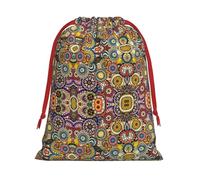 SamLng Large Drawstring Gift Bag - Ethnic Circles Floral Pattern Perfect for Christmas, Holiday, & Party Favors - Candy Bags & Treat Sacks