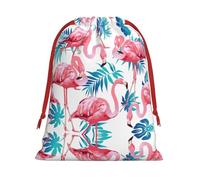 SamLng Large Drawstring Gift Bag - Flamingo bird Green Plant Leaf Perfect for Christmas, Holiday, & Party Favors - Candy Bags & Treat Sacks