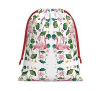 SamLng Large Drawstring Gift Bag - Flamingo Bird Round Leaves Perfect for Christmas, Holiday, & Party Favors - Candy Bags & Treat Sacks