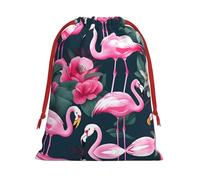 SamLng Large Drawstring Gift Bag - Flamingo Floral Printed Perfect for Christmas, Holiday, & Party Favors - Candy Bags & Treat Sacks