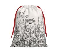 SamLng Large Drawstring Gift Bag - Floral Herbs Botanical Engraving Perfect for Christmas, Holiday, & Party Favors - Candy Bags & Treat Sacks