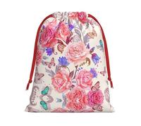 SamLng Large Drawstring Gift Bag - Flower Rose Butterfly Perfect for Christmas, Holiday, & Party Favors - Candy Bags & Treat Sacks
