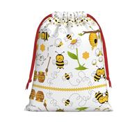 SamLng Large Drawstring Gift Bag - Flying Bees Daisy Honey Perfect for Christmas, Holiday, & Party Favors - Candy Bags & Treat Sacks