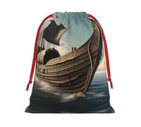 SamLng Large Drawstring Gift Bag - Old Viking Boat Perfect for Christmas, Holiday, & Party Favors - Candy Bags & Treat Sacks