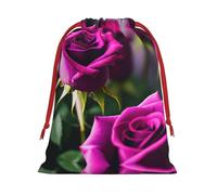 SamLng Large Drawstring Gift Bag - Purple Roses Perfect for Christmas, Holiday, & Party Favors - Candy Bags & Treat Sacks