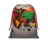 SamLng Large Drawstring Gift Bag - World Map Made of Spices Perfect for Christmas, Holiday, & Party Favors - Candy Bags & Treat Sacks