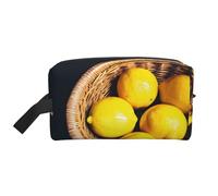 SamLng Large Travel Cosmetic Bag â€“ Basket Lemons Full-Print Design, Portable Toiletry Organizer, Multi-Use Pouch for Makeup, White, One Size