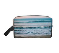 SamLng Large Travel Cosmetic Bag – Beach and sea Full-Print Design, Portable Toiletry Organizer, Multi-Use Pouch for Makeup, White, One Size