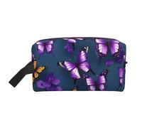 SamLng Large Travel Cosmetic Bag – Beautiful Purple Butterfly Full-Print Design, Portable Toiletry Organizer, Multi-Use Pouch for Makeup, White, One Size