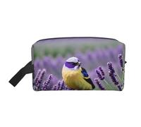 SamLng Large Travel Cosmetic Bag – Bird in Purple Lavender Floral Flowers Full-Print Design, Portable Toiletry Organizer, Multi-Use Pouch for Makeup, White, One Size