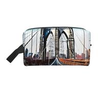 SamLng Large Travel Cosmetic Bag â€“ Brooklyn Bridge Full-Print Design, Portable Toiletry Organizer, Multi-Use Pouch for Makeup, White, One Size, White, One Size