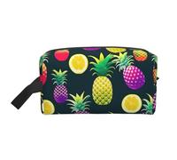 SamLng Large Travel Cosmetic Bag â€“ Colorful Fruit Pineapple Full-Print Design, Portable Toiletry Organizer, Multi-Use Pouch for Makeup, White, One Size