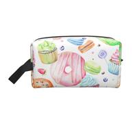 SamLng Large Travel Cosmetic Bag – Cupcakes Donuts Muffins Sugar Full-Print Design, Portable Toiletry Organizer, Multi-Use Pouch for Makeup, White, One Size