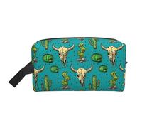 SamLng Large Travel Cosmetic Bag – Cute Cactus and Skull of Bull Full-Print Design, Portable Toiletry Organizer, Multi-Use Pouch for Makeup, White, One Size