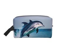 SamLng Large Travel Cosmetic Bag – cute Dolphin Full-Print Design, Portable Toiletry Organizer, Multi-Use Pouch for Makeup, White, One Size
