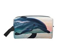 SamLng Large Travel Cosmetic Bag â€“ cute Dolphin jumping Full-Print Design, Portable Toiletry Organizer, Multi-Use Pouch for Makeup, White, One Size