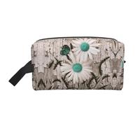 SamLng Large Travel Cosmetic Bag â€“ Daisy Flowers Full-Print Design, Portable Toiletry Organizer, Multi-Use Pouch for Makeup, White, One Size