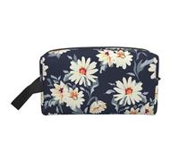 SamLng Large Travel Cosmetic Bag â€“ Daisy Full-Print Design, Portable Toiletry Organizer, Multi-Use Pouch for Makeup, White, One Size