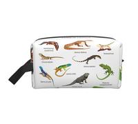 SamLng Large Travel Cosmetic Bag – Different Types of Lizard Full-Print Design, Portable Toiletry Organizer, Multi-Use Pouch for Makeup, White, One Size