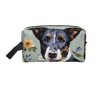 SamLng Large Travel Cosmetic Bag â€“ Dog Florals Full-Print Design, Portable Toiletry Organizer, Multi-Use Pouch for Makeup, White, One Size