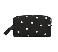 SamLng Large Travel Cosmetic Bag â€“ Dot Black & White Full-Print Design, Portable Toiletry Organizer, Multi-Use Pouch for Makeup, White, One Size