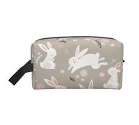 SamLng Large Travel Cosmetic Bag â€“ Easter Bunny Floral Full-Print Design, Portable Toiletry Organizer, Multi-Use Pouch for Makeup, White, One Size