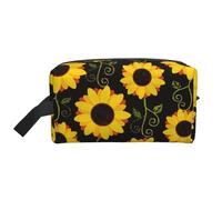 SamLng Large Travel Cosmetic Bag â€“ Floral Sunflower Full-Print Design, Portable Toiletry Organizer, Multi-Use Pouch for Makeup, White, One Size