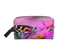 SamLng Large Travel Cosmetic Bag – Floral with Butterfly Full-Print Design, Portable Toiletry Organizer, Multi-Use Pouch for Makeup, White, One Size