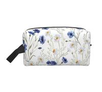 SamLng Large Travel Cosmetic Bag â€“ Flowers and Cornflowers Daisies Full-Print Design, Portable Toiletry Organizer, Multi-Use Pouch for Makeup, White, One Size