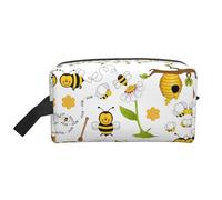 SamLng Large Travel Cosmetic Bag – Flying Bees Daisy Honey Full-Print Design, Portable Toiletry Organizer, Multi-Use Pouch for Makeup, White, One Size