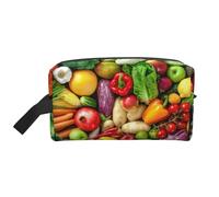 SamLng Large Travel Cosmetic Bag – Fresh Fruits and Vegetables Full-Print Design, Portable Toiletry Organizer, Multi-Use Pouch for Makeup, White, One Size