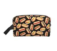 SamLng Large Travel Cosmetic Bag – Fun Food Hot Dogs Full-Print Design, Portable Toiletry Organizer, Multi-Use Pouch for Makeup, White, One Size