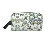 SamLng Large Travel Cosmetic Bag – Green Eucalyptus Leaves Full-Print Design, Portable Toiletry Organizer, Multi-Use Pouch for Makeup, White, One Size