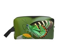SamLng Large Travel Cosmetic Bag â€“ Green leaf colorful butterfly Full-Print Design, Portable Toiletry Organizer, Multi-Use Pouch for Makeup, White, One Size