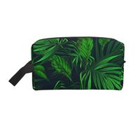 SamLng Large Travel Cosmetic Bag â€“ Green Tropical Plant Full-Print Design, Portable Toiletry Organizer, Multi-Use Pouch for Makeup, White, One Size