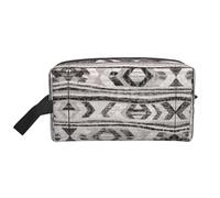 SamLng Large Travel Cosmetic Bag â€“ Grey Tribal Full-Print Design, Portable Toiletry Organizer, Multi-Use Pouch for Makeup, White, One Size