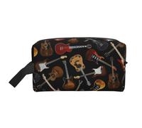 SamLng Large Travel Cosmetic Bag – Guitars Full-Print Design, Portable Toiletry Organizer, Multi-Use Pouch for Makeup, White, One Size