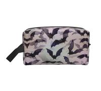 SamLng Large Travel Cosmetic Bag â€“ Halloween Bats Grey Full-Print Design, Portable Toiletry Organizer, Multi-Use Pouch for Makeup, White, One Size