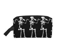 SamLng Large Travel Cosmetic Bag â€“ Halloween Posable Skeleton Skull Full-Print Design, Portable Toiletry Organizer, Multi-Use Pouch for Makeup, White, One Size, White, One Size