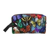 SamLng Large Travel Cosmetic Bag – Hand drawn color butterfly Full-Print Design, Portable Toiletry Organizer, Multi-Use Pouch for Makeup, White, One Size