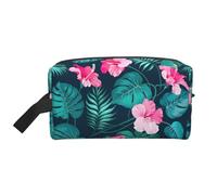 SamLng Large Travel Cosmetic Bag – Hawaii Pink Flower Full-Print Design, Portable Toiletry Organizer, Multi-Use Pouch for Makeup, White, One Size