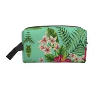SamLng Large Travel Cosmetic Bag â€“ Hawaiian Tropical Leaves Flowers Full-Print Design, Portable Toiletry Organizer, Multi-Use Pouch for Makeup, White, One Size, White, One Size